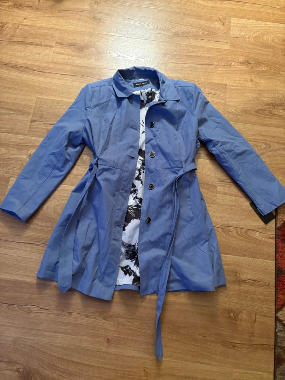 Black Rivet Light Blue Women's Trench/Rain Coat with Tie Waist